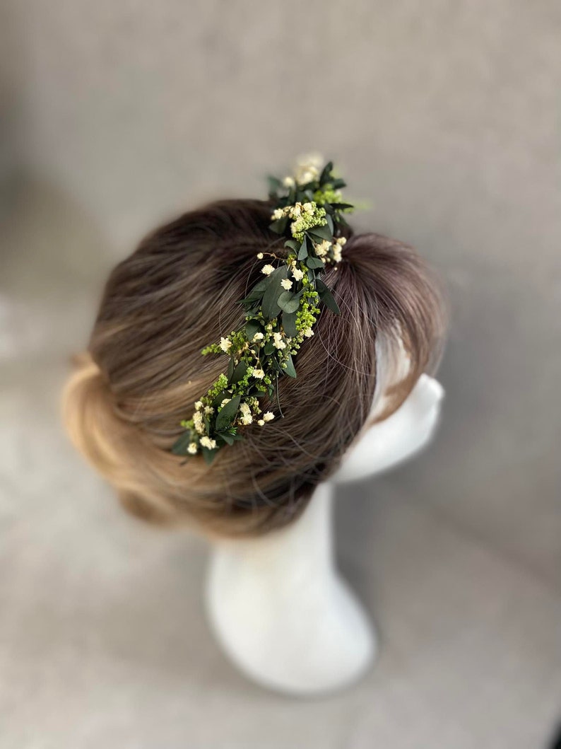 Greenery flower headband Wedding headpiece Bridal flower crown Eucalyptus wedding headband Baby's breath headband Flower girl crown Magaela image 5