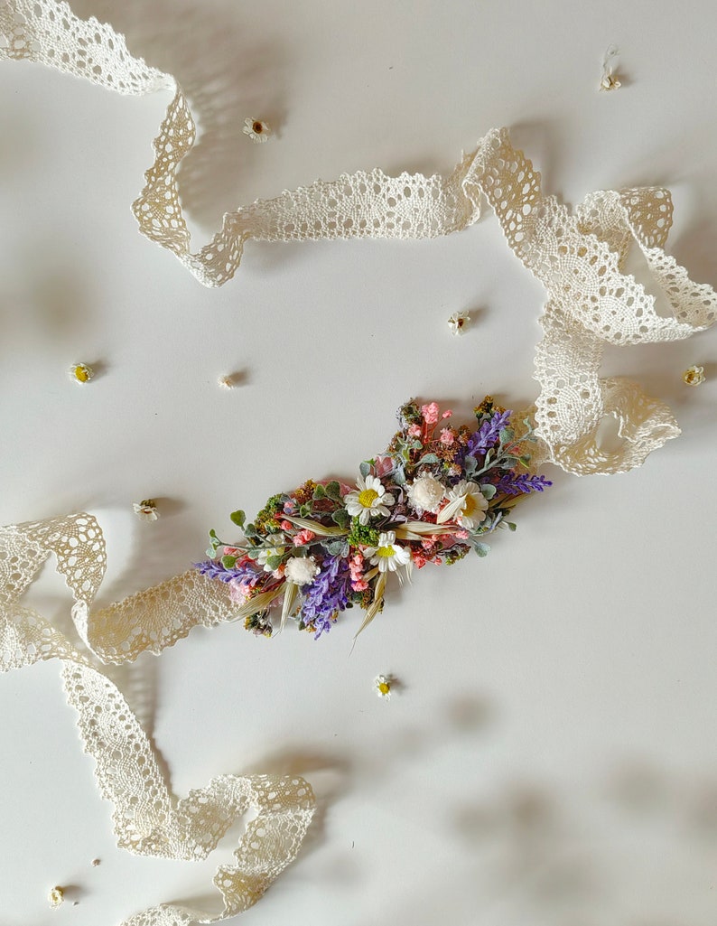 Wedding flower accessories Wildflowers Summer Rustic wedding Lavender Daisy flowers Belt Hair comb Bracelet Flower crown Boutonniere Magaela image 2