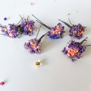 Purple flowers dried hairpins Lilac and pink baby's breath flower clips Romantic violet wedding Bridal flower hair pins Bridal hair Magaela image 4