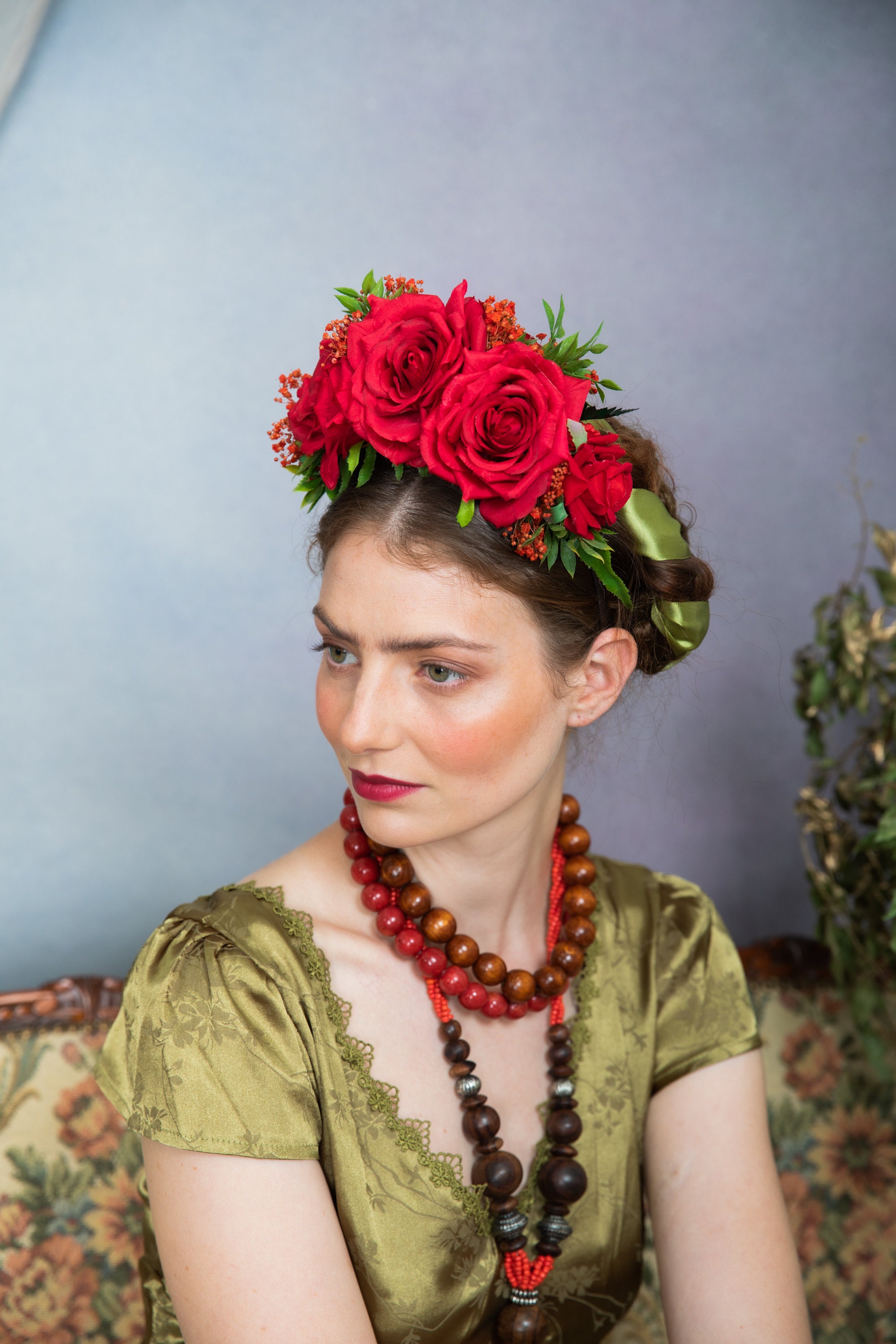Red Frida Flower Headband: Flamenco Bridal Hair Crown - Etsy