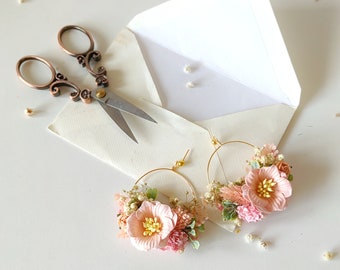 Peach Fuzz Flower Earrings Circle Flower Earrings Wedding