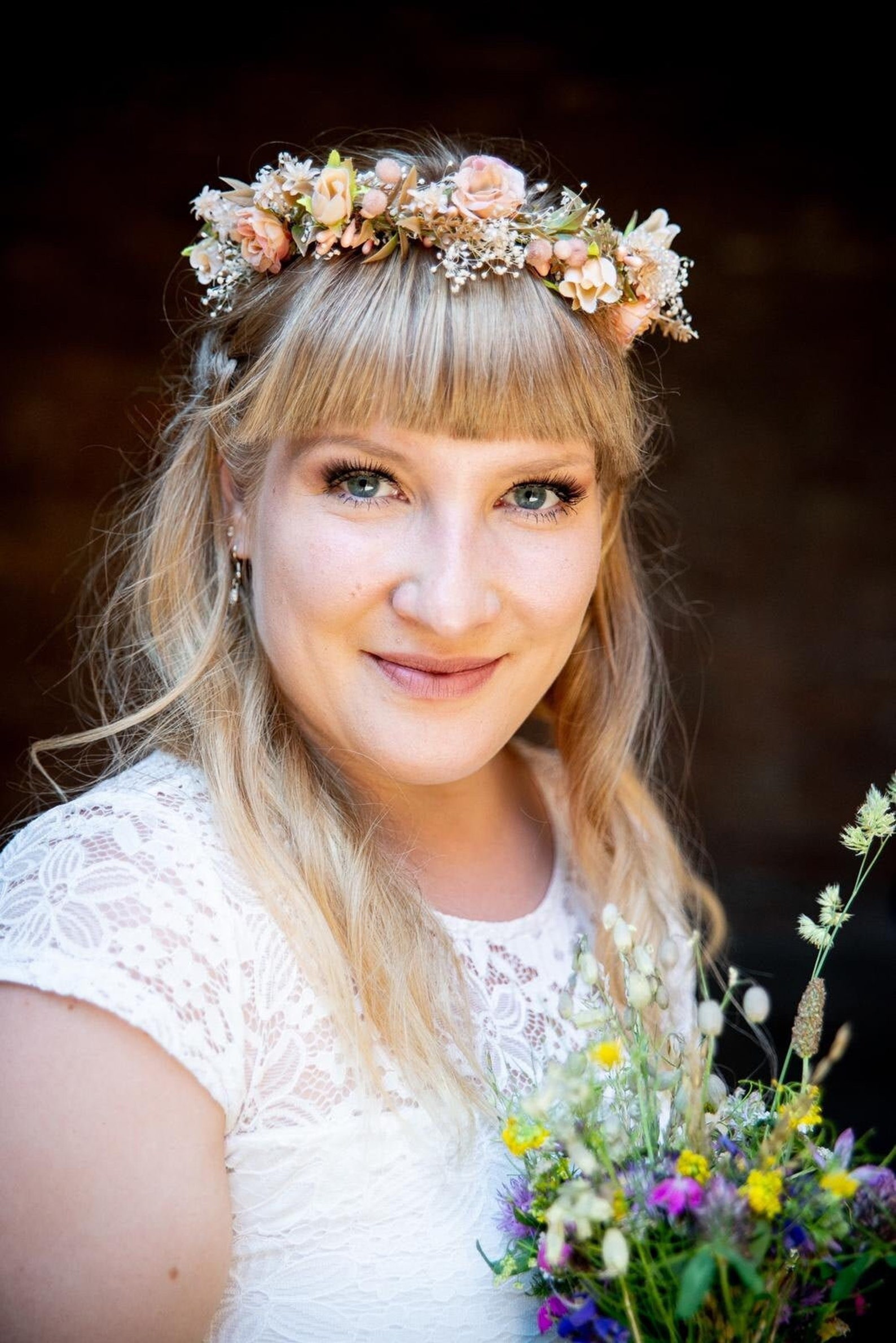 Peach Flower Half Wreath Bridal Crown in Pastel Colours Half Etsy