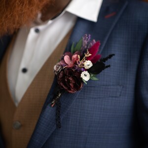 Burgundy Flower Boutonniere: Dark Gothic Wedding Groom Accessory image 4