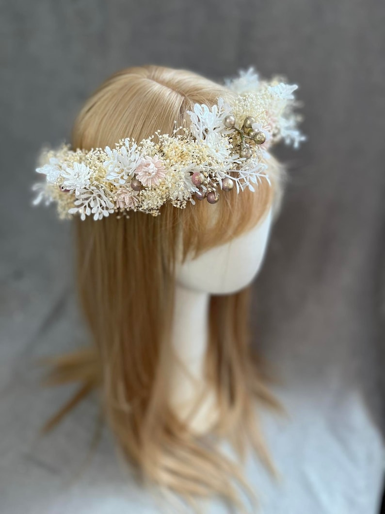 Ivory bridal wreath Boho wedding Hair tiara Pastel hair crown image 8
