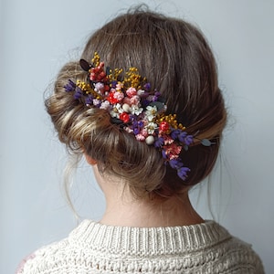 Colorful bridal comb Wild flowers Meadow flowers Summer wedding Preserved flower hair comb Bridal hair accessory Rustic wedding Flower hair image 10