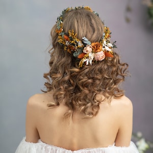 Boho wedding headpiece Bohemian flower crown Terraccota wedding Hair wreath with hair comb Summer wedding Autumn wedding Cottagecore Magaela image 9