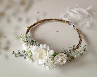 White bridal hair wreath Romantic bridal flower crown Magaela headpiece Wedding accessories Hair flowers Ivory flower crown Handmade