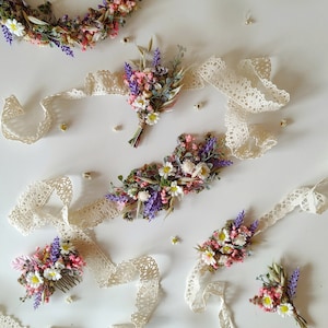 Wedding flower accessories Wildflowers Summer Rustic wedding Lavender Daisy flowers Belt Hair comb Bracelet Flower crown Boutonniere Magaela image 1