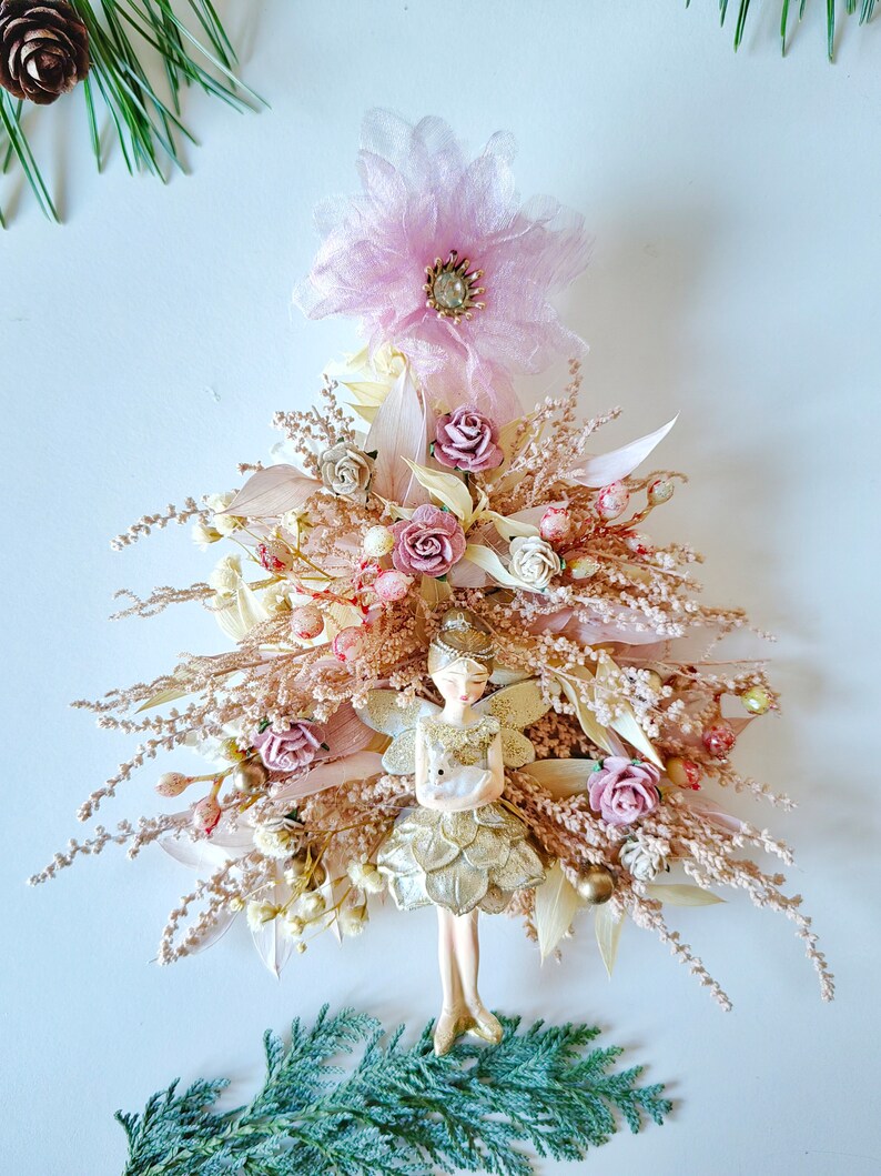 Christmas tree decor Christmas decoration Christmas fairy Fairycore Pink Christmas Vintage Christmas Christmas gift Tree decoration Magaela image 5