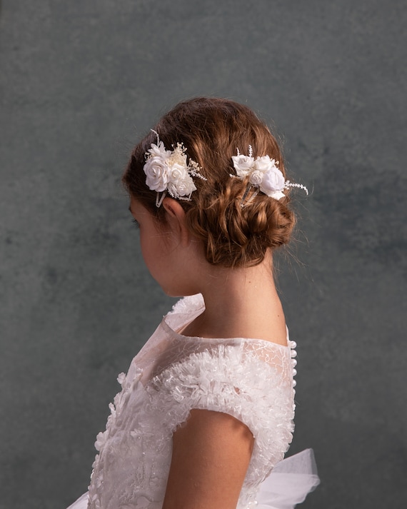 IYOU Cerchietto Per Bambine Con Fiori E Perle – Copricapo Rosa Per Comunione, Matrimonio E Festa