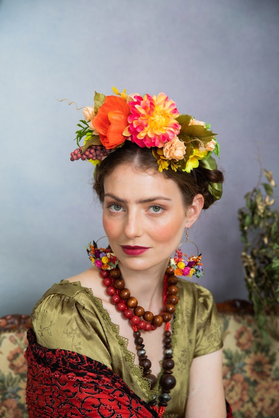 Terraplén profesional Perla Sunset Frida Kahlo diadema Bridal diadema Naranja y amarilla - Etsy México