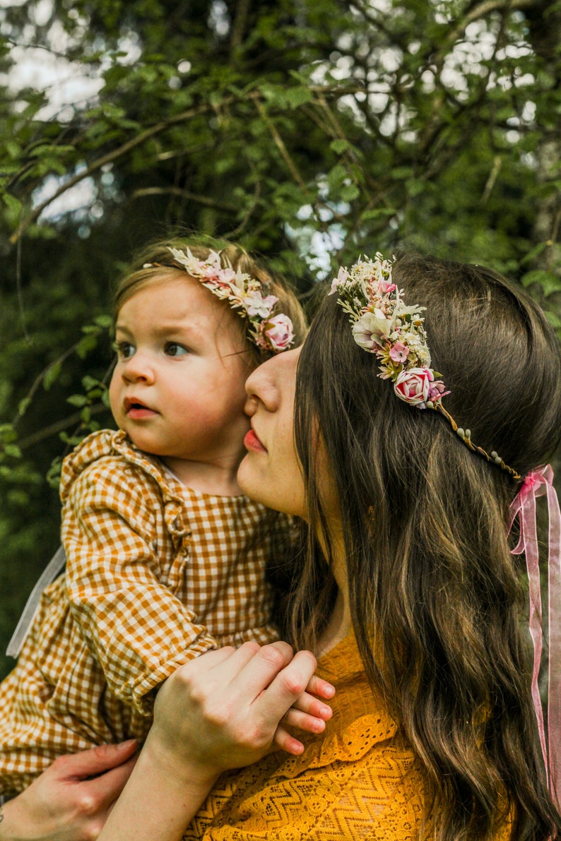 Momia y yo coronas de flores a juego Coronas de flores Madre e hija tocados De la flor chica Accesorios de boda Corona de peonía rosa Magaela imagen 4