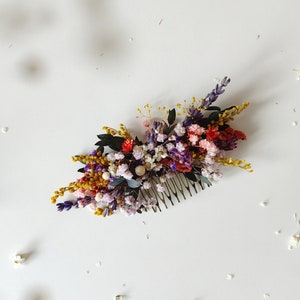 Colorful bridal comb Wild flowers Meadow flowers Summer wedding Preserved flower hair comb Bridal hair accessory Rustic wedding Flower hair Bigger hair comb