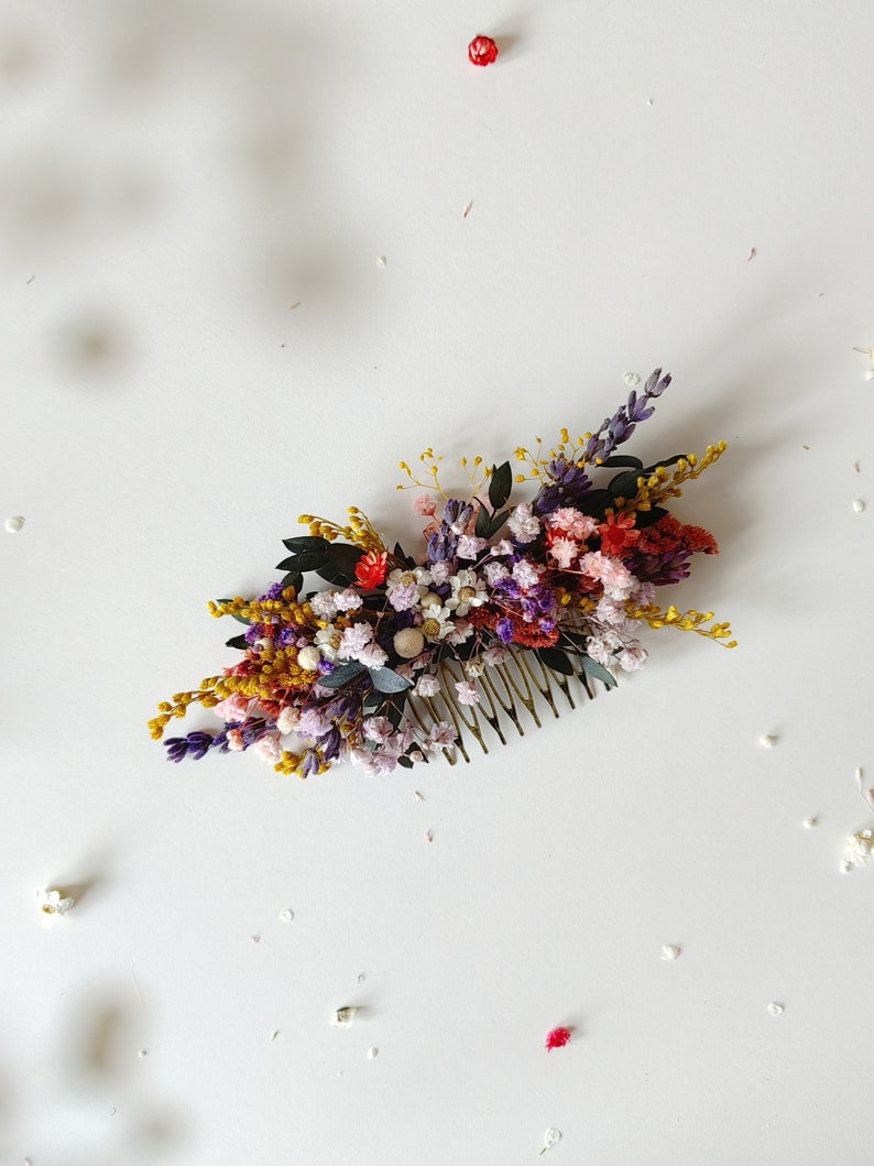 Colorful bridal comb Wild flowers Meadow flowers Summer wedding Preserved flower hair comb Bridal hair accessory Rustic wedding Flower hair Bigger hair comb