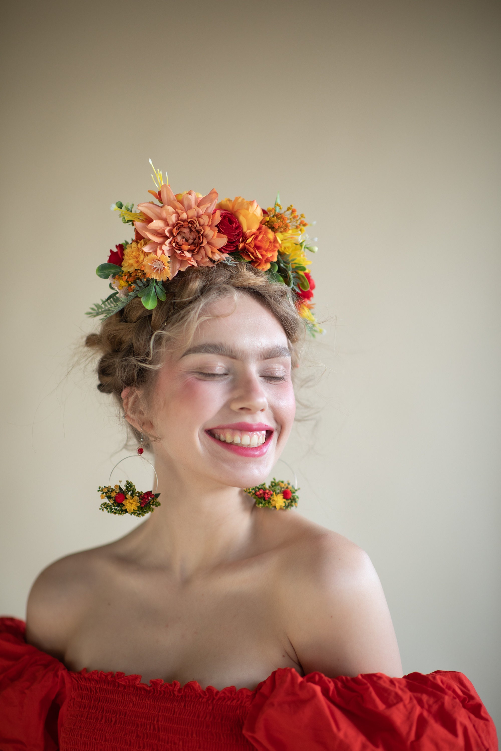 Sunset Dahlia Flower Crown: Frida Headband, Mexican Wedding