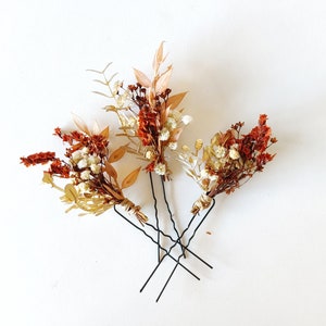 Terracotta Flower Hairpins: Boho Autumn Wedding Hair Accessories