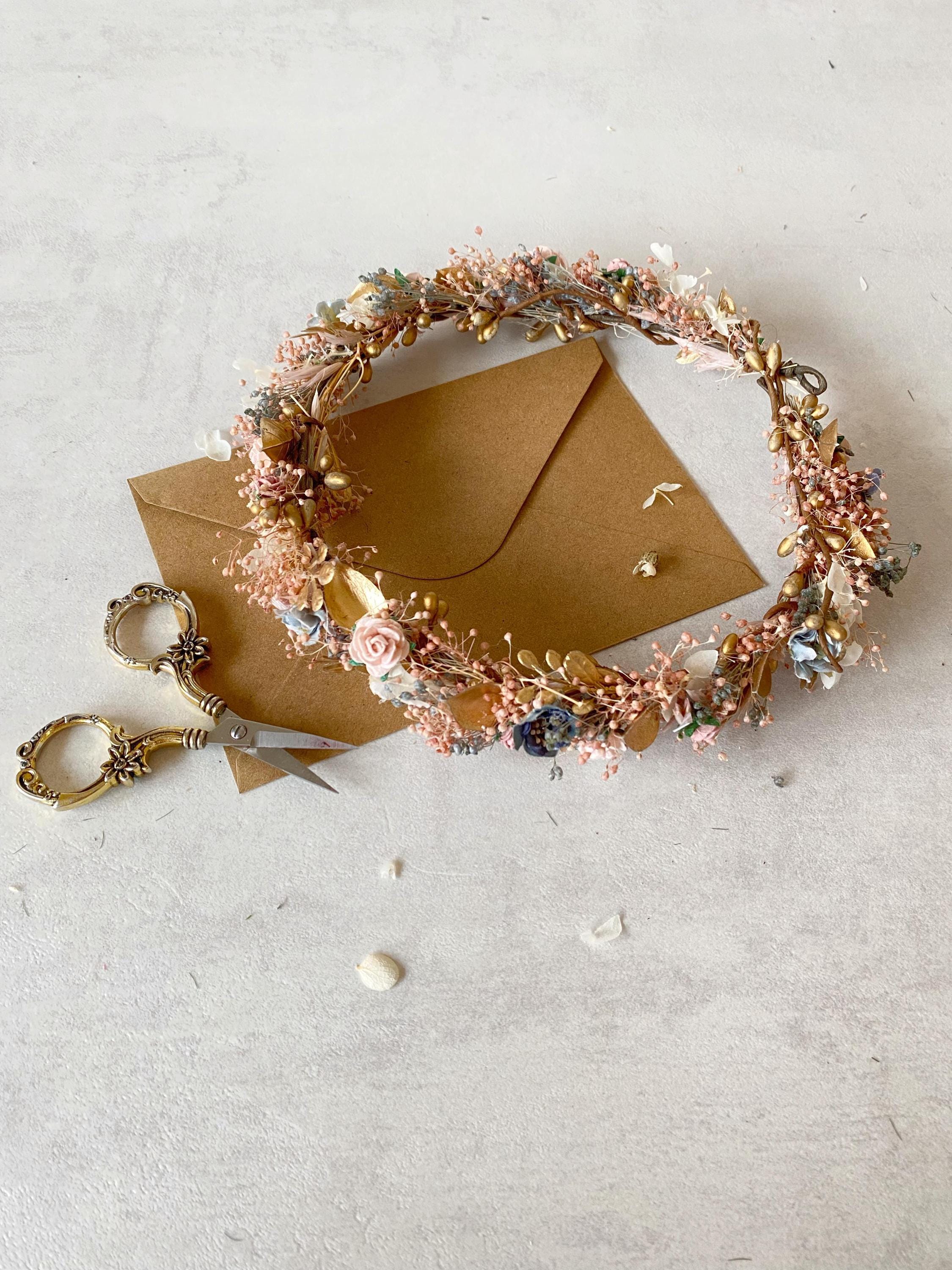 Vintage flower crown Glam flower wreath Vintage design Cottagecore wedding Bridal flower crown Magaela accessories Golden flower wreath