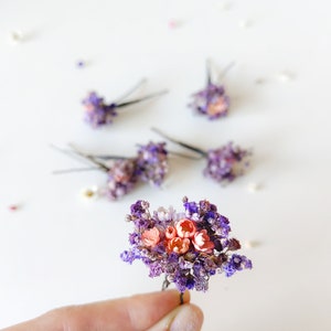 Purple flowers dried hairpins Lilac and pink baby's breath flower clips Romantic violet wedding Bridal flower hair pins Bridal hair Magaela image 10