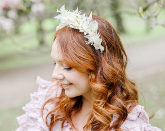 Ivory bridal headband Flower wedding headpiece Cream flower hair crown Boho flower headband Magaela Preserved Ivory and white headband