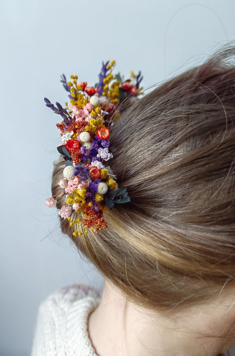 Colorful flower hairpin Romantic hairpin Meadowy design Wedding hairpins Romantic boho hairpins Wild flower hairpins Magaela Summer wedding image 10