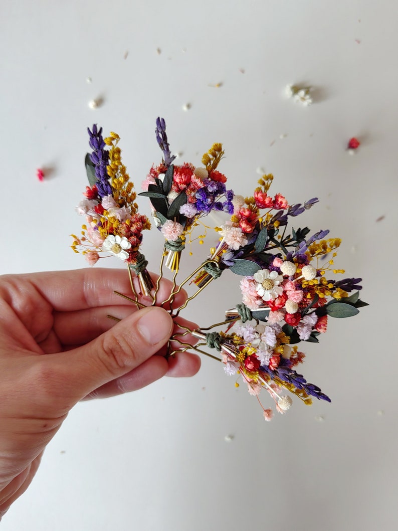 Colorful flower hairpin Romantic hairpin Meadowy design Wedding hairpins Romantic boho hairpins Wild flower hairpins Magaela Summer wedding image 5