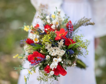 Prato folk bouquet da sposa Fiori di papavero bouquet naturale Accessori da sposa Magaela Bouquet durevole per sposa Bouquet di fiori selvatici Fatto a mano