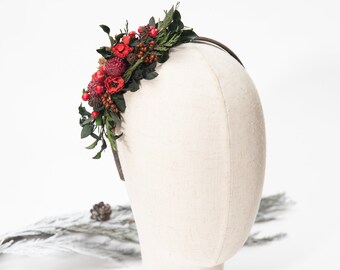 FRCOLOR Cerchietto Natalizio Con Corna Di Renna, Fiori E Bacche - Accessorio Festa Per Donne E Ragazze - Copricapo Tema Natale