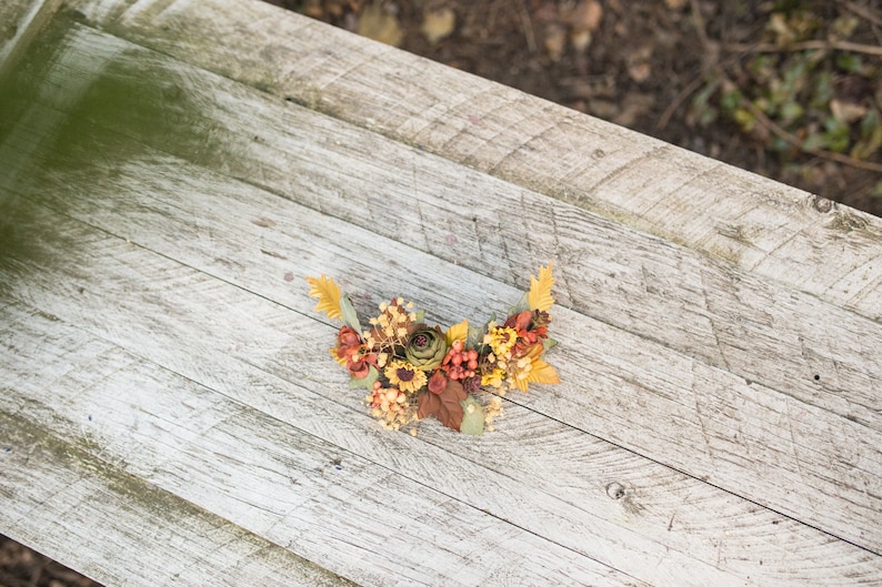 Autumn floral hair arrangement Flower arrangement Hair flowers Wedding hair accessories Hair wreath Bridal accessories Handmade arrangement image 7