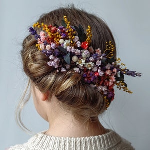 Bunter Brautkamm Wildblumen Wiesenblumen Sommerhochzeit Konservierter Blumen Haarkamm Braut Haarschmuck Rustikale Hochzeit Blumen Haar Bild 7