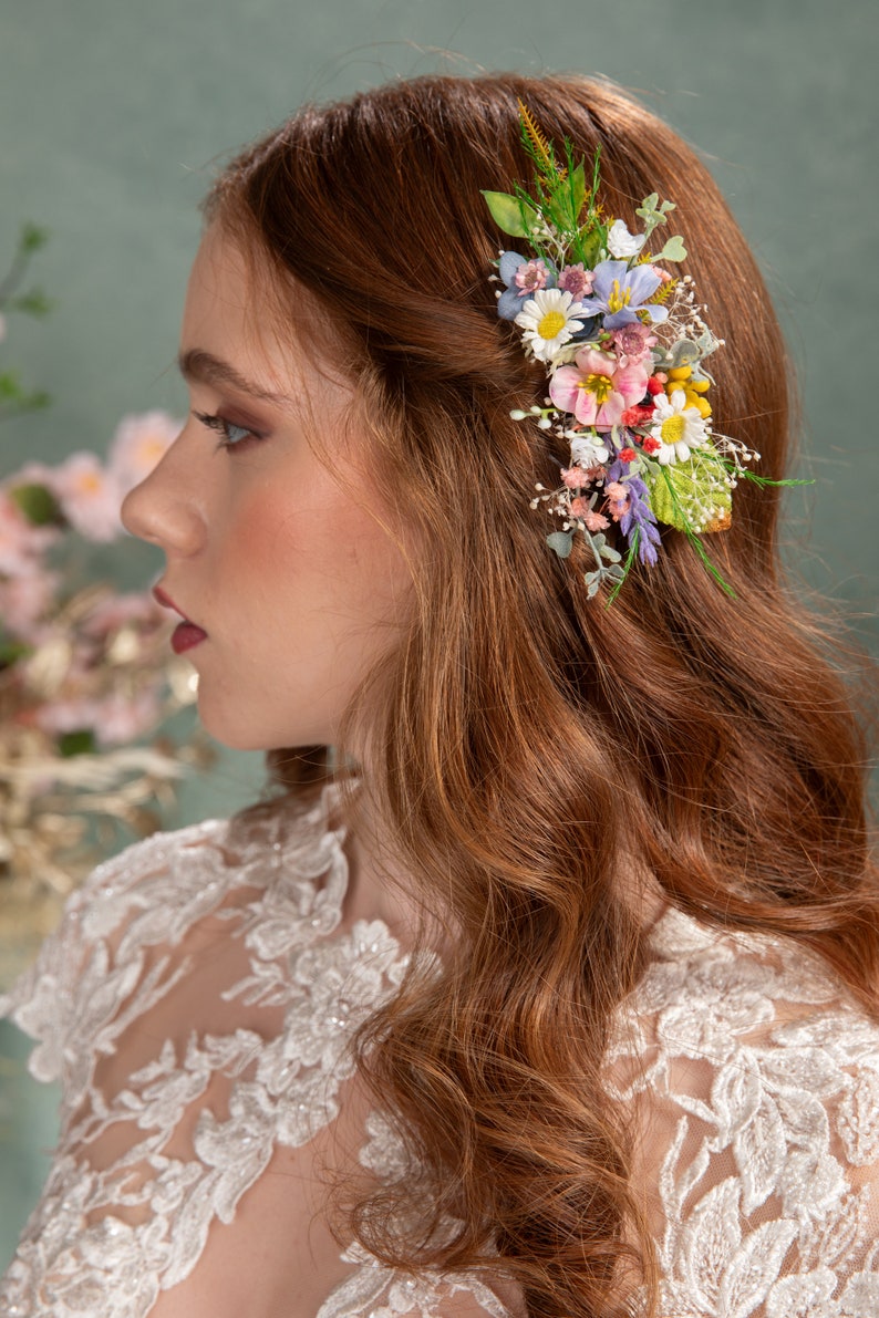 Pettine per capelli di fiori di campo Pettine per capelli da sposa romantico Accessori da sposa Boho Matrimonio estivo Matrimonio in giardino Pettine per capelli da sposa Fiori di prato Estate immagine 5