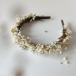 Beige natural dried headband Earthy flower hairband Gypsophila wedding headpiece Barn Rustic wedding Preserved flower headband Magaela image 6