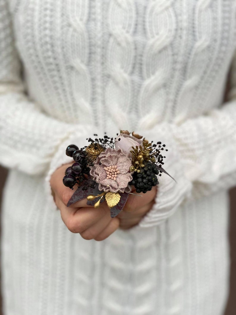 Dusty pink flower wedding brooch Golden Romantic brooch Statement brooch Bridal flower brooch Magaela accessories Black Coat brooch image 5