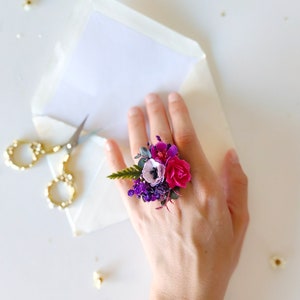 Flower ring Magenta flowers Boho flower jewelry Flower jewellery Magenta purple ring Wedding jewellery Adjustable ring Bridal jewellery