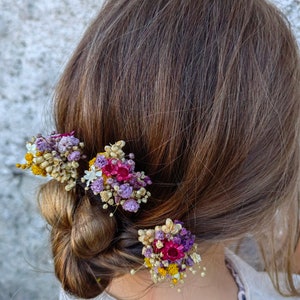 Summer dried flower hairpins Magenta violet yellow hairpins Preserved flowers Bridal hair accessories Natural preserved hairpins Magaela image 10