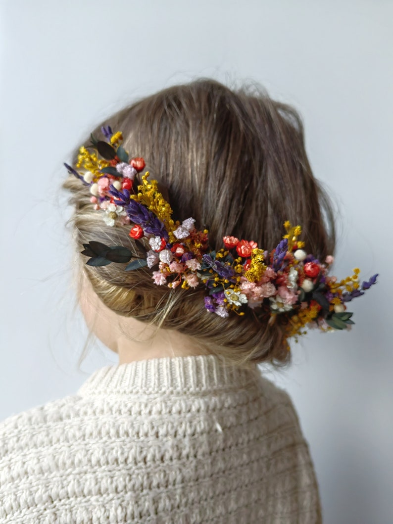 Colorful flower hairpin Romantic hairpin Meadowy design Wedding hairpins Romantic boho hairpins Wild flower hairpins Magaela Summer wedding image 9