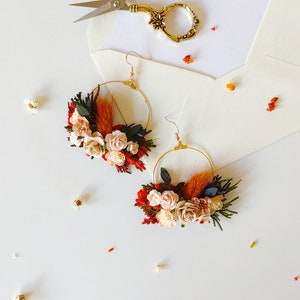 Terrakotta Kreis Ohrringe Herbst Hochzeit Blumen Ohrringe Kreis Ohrringe Woodland Design Hochzeitsschmuck Gebrannte Orange Magaela