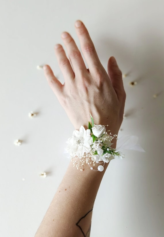 Bracciale con perline di margherite bianche, delicato braccialetto floreale - Italia