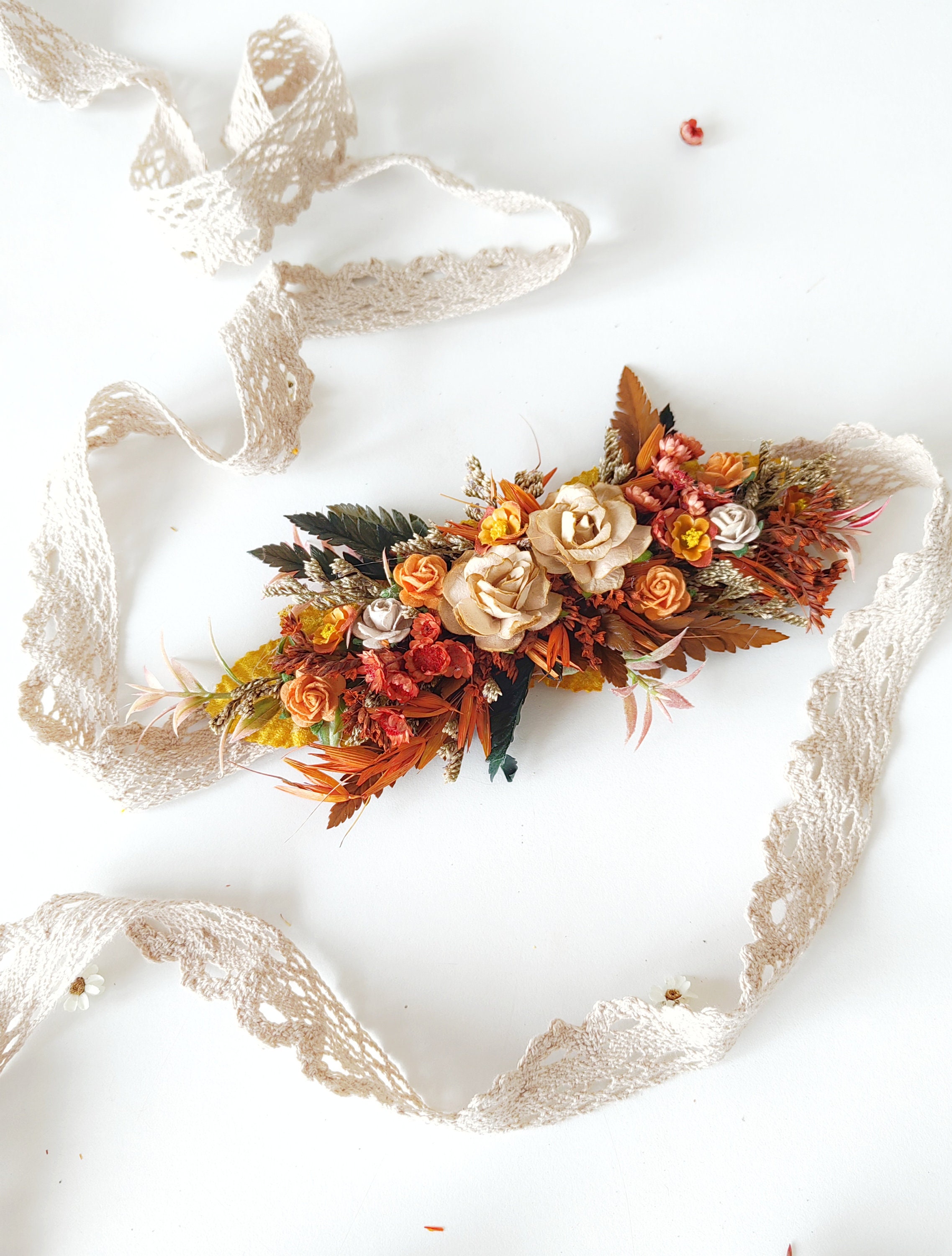 Boho Floral Beaded Belt Orange Elastic Snap Close Embellished Bowline Moroccan Hooey Girl main image 2