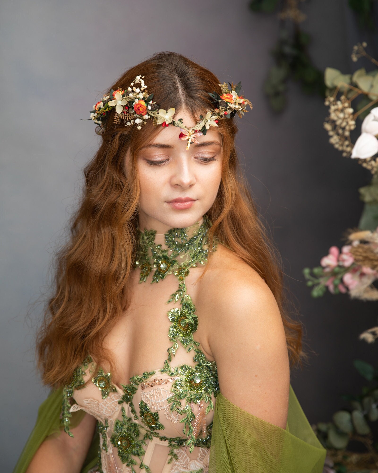 Autumn Wedding Flower Crown: Elven Fairy Tiara With 
