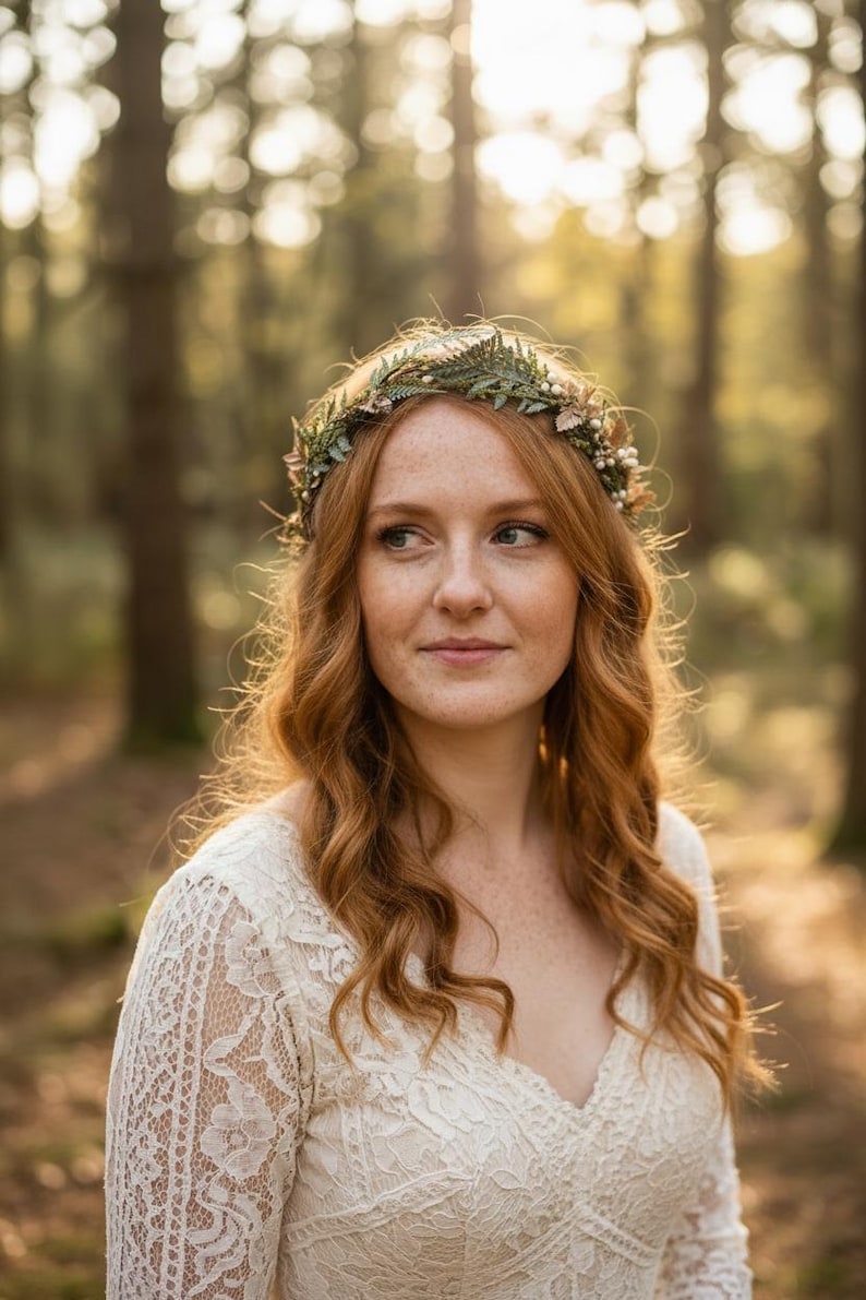 Woodland Wedding Crown – Preserved Fern Bridal Headpiece – Forest Boho Hair Wreath image 3