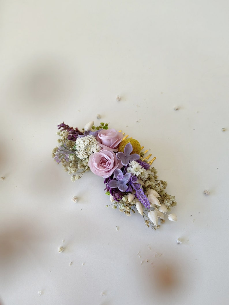 Spring lavender flower hair comb Lilac wedding headpiece Purple and yellow bridal flower comb Custom Summer wedding hair accessories Magaela image 7