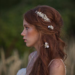 Ensemble de cheveux de fleurs séchées Épingles à cheveux séchées ivoire Épingles à cheveux beiges Mini rose Peigne de mariée naturel Accessoires pour cheveux Coiffure de mariée romantique Magaela image 3