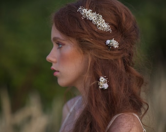 Elfenbein Trockenblumen Haarkamm & Pins – Bridal Hairpieces