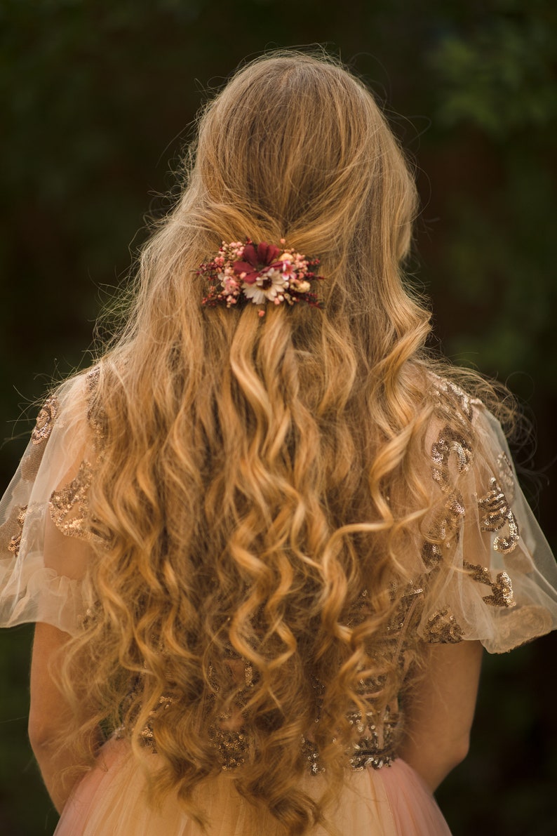 Autumn flower hair clip Burgundy Wedding hair clip Red wine Bridal hair clip Hair accessories for bride Autumn wedding hair piece Magaela image 2