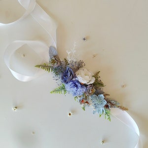 Romantic flower belt Rustic wedding Blue wedding Blue flowers Flower belt for bridal dress Boho hippie wedding Bridal dress Flower accessory
