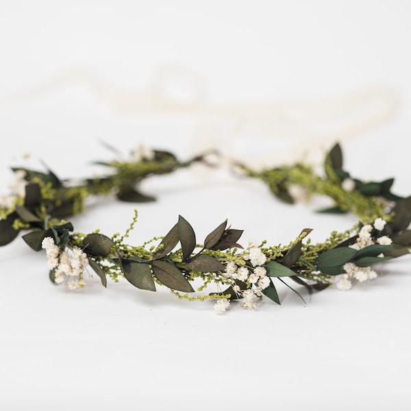 Natural wedding hair crown Flower hair wreath Bridal flower crown Baby's breath Magaela accessories Handmade hair wreath Greenery Wedding