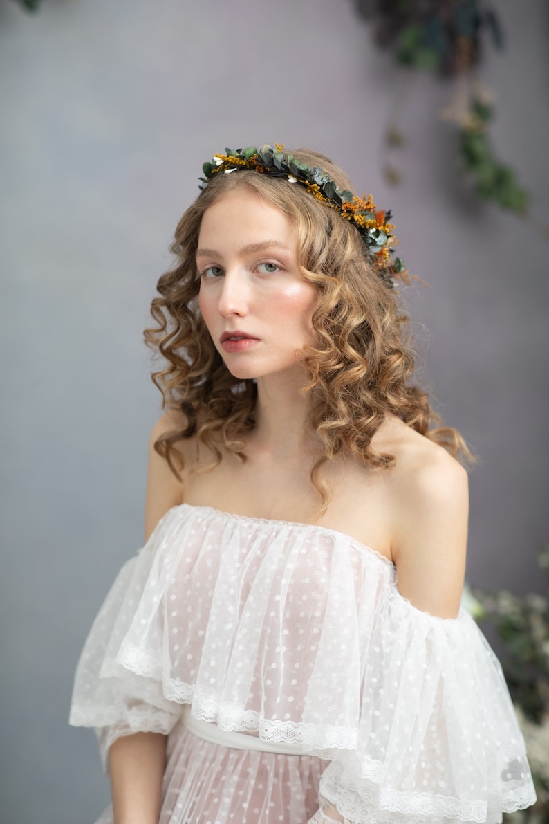 Boho wedding headpiece Bohemian flower crown Terraccota wedding Hair wreath with hair comb Summer wedding Autumn wedding Cottagecore Magaela image 5