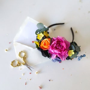 Children flower headpiece Frida headpiece Kids headband Mexican Day of the Dead Halloween wedding Blackberry Mom and daughter set