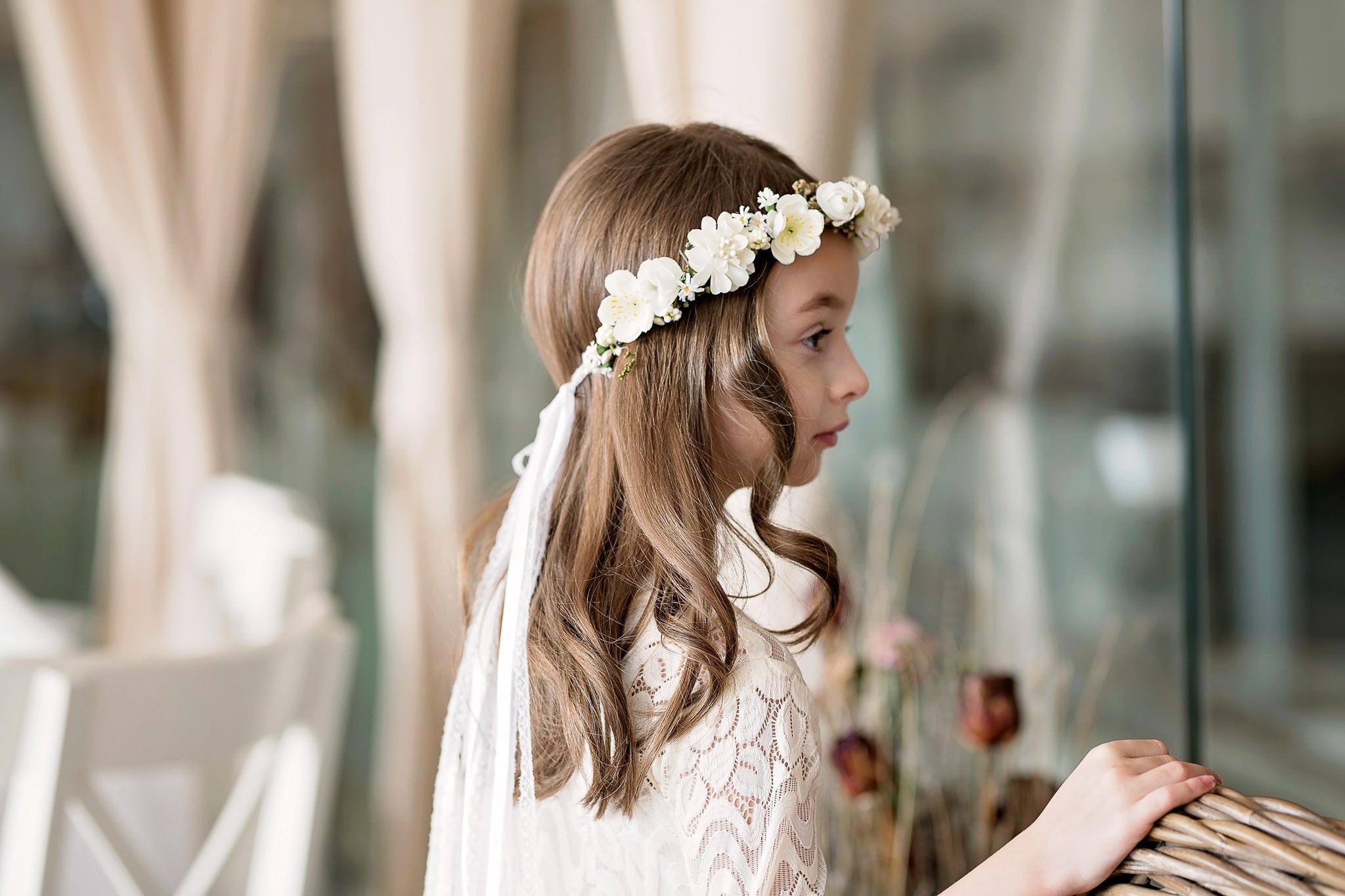 First Communion Hairstyles With Flower Crown First Holy Communion Head Wreath With Veil Magaela Accessories - Etsy