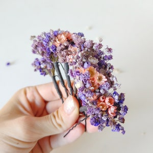 Purple flowers dried hairpins Lilac and pink baby's breath flower clips Romantic violet wedding Bridal flower hair pins Bridal hair Magaela image 8